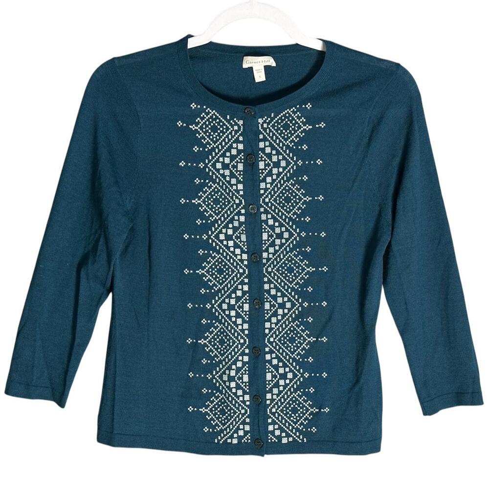 Garnet Hill NWOT Sz S 100% Merino Wool Lightweight Embroidered‎ Cardigan Sweater
